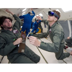 NASA and Microsoft engineers test Project Sidekick on NASA’s Weightless Wonder C9 jet. Project Sidekick will use Microsoft HoloLens to provide virtual aid to astronauts working on the International Space Station.
Credits: NASA