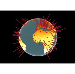 Global COVID-19 cases and ultraviolet radiation (UV) in winter 2020. Red bars show average daily cases from November 1, 2020 - December 2, 2020 (Image courtesy of Tamma Carleton, Jules Cornetet, Peter Huybers, Kyle C. Meng, and Jonathan Proctor)