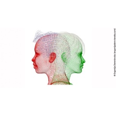 Digital work by the artist Evgenija Demnievska, representing Janus, the Roman god with two faces: one looking at the past, the other at the future. He presides over all transitions, from one state to another.