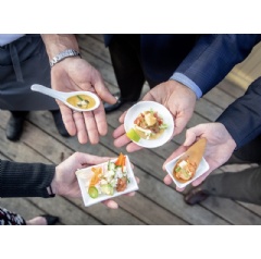 Menu items that demonstrate BlueNalu’s whole-muscle, cell-based yellowtail prepared three ways. (Credit: BlueNalu)