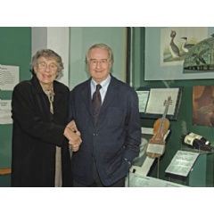 Barbara and Warren Winiarski, founders of Stag�s Leap Wine Cellars, posing in front of a display of the 1976 Judgment of Paris winning wines in 2008. (Photo by Richard Strauss, courtesy of the Smithsonian�s National Museum of American History