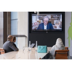The IsDB delegation meets virtually with Bloomberg Chairman, Peter T. Grauer, during a visit to Bloomberg�s European headquarters in London.