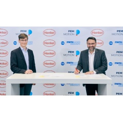 The cooperation agreement was signed at Henkel�s Inspiration Center in D�sseldorf on February 4, by Professor Achim Kampker, Chair Holder and Partner at PEM (left), and George Kazantzis, Corporate Vice President Adhesive