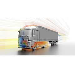 Aerodynamic vehicle simulation using Siemens’ Simcenter STAR CCM+. Image courtesy of Daimler Truck AG