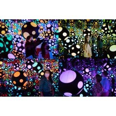 Visitors experiencing Yayoi Kusama’s “Infinity Mirrored Room—My Heart Is Dancing into the Universe” (2018) at the Hirshhorn Museum and Sculpture Garden. (complete caption below)