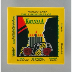 Pinback button celebrating the seven principles of Kwanzaa.
Credit: Collection of the Smithsonian’s National Museum of African American History and Culture