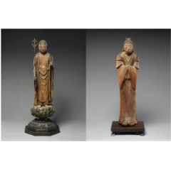 Left: Intan (Japanese, active 13th century). The Bodhisattva Jizō (Kshitigarbha). Kamakura period (1185–1333), dated 1291. (see complete caption below)