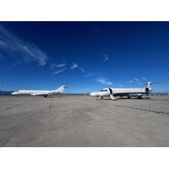 The DSaT system, housed on a civilian aircraft (right), was successfully showcased at Vanguard 24, aligning with the Army’s Global 6500 Jet Trainer (left). (see complete caption below)