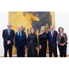 From left to right: Miguel Falomir, Director of the Museo Nacional del Prado; Anna Polke, the artist’s daughter; Marta Rivera de la Cruz, Culture Council of the Regional Government;(see complete caption below)