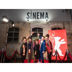 The film team of Shahid in front of the Sinema Transtopia in 2024