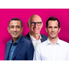 (from left) Srini Gopalan, Tim Httges, Rodrigo Diehl.  Deutsche Telekom/Magenta Telekom/Montage: Evelyn Ebert Meneses