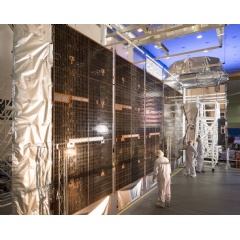 MUOS Satellite from Lockheed Martin
Mobile User Objective System (MUOS) satellites, the fifth one of which is seen here in production at Lockheed Martin, are vital to providing secure communications (see complete captio below)