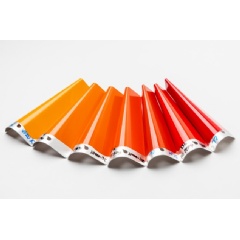 Metal sheets after a conical bending test. Thanks to the flexibility of SILRES� HP 2000 LV, the pigmented epoxy-polysiloxane topcoat remains crack-free. WACKER will be premiering the hardener at European Coatings Show. (Photo: WACKER).