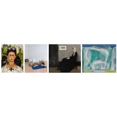 Left to right: Frida Kahlo, Self Portrait with Thorn Necklace and Hummingbird 1940. Nickolas Muray Collection of Mexican Art, 66.6 Harry Ransom Research Center, University of Texas, Austin. 
(see complete caption below)