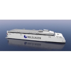 Wärtsilä will deliver a fully integrated electric propulsion system with waterjets for two new high-speed catamaran ferries being built by Incat Tasmania for Danish ferry operator Molslinjen © Incat Tasmania