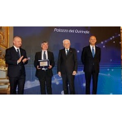 Eni Award ceremony: in the photo attached, Eni Chairman of the Board of Directors Giuseppe Zafarana, Prof. Philippe Ciais, President of the Italian Republic Sergio Mattarella, and Eni CEO Claudio Descalzi