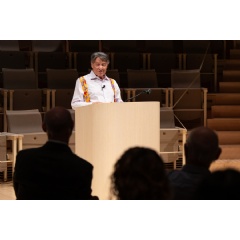 Caption:Ray Kurzweil delivered his lecture, titled “Reinventing Intelligence,” in the Thomas Tull Concert Hall of the Edward and Joyce Linde Music Building on Wednesday.
Credits:Photo: Hanley Valentin