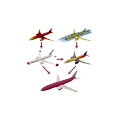 Stages involved in physics-based aircraft lightning zoning: (top left) computational electrostatics, (top right) computational fluid dynamics, (mid left) initial attachment simulation, (mid right)(see complete caption below)