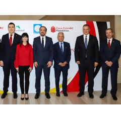 From left to right: Svetoslav Atanasov, General Manager Coca-Cola HBC Greece & Cyprus; Karyn Harrington, Chief Corporate Affairs & Sustainability Officer Coca-Cola HBC Group; Nikos Christodoulides, (see complete caption below)