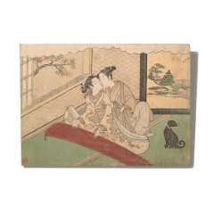 Suzuki Harunobu,�Two lovers: a wakashu and a young woman kiss, 1768-1770. 7-colour woodblock print on paper. Sir Edmund Walker Collection (Photo: Paul Eekhoff, � ROM)�