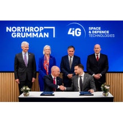 (left to right): Steve O�Bryan, Corporate Vice President and Global Business Development Officer, Northrop Grumman; Dorothy Mayhew, Deputy Chief of Mission of the United States; Troy Brashear, Vice President (see complete caption below)
