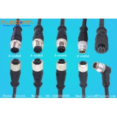 M12 A-coded B-coded C-coded D-coded K-coded L-coded P-coded S-coded T-coded X-coded male and female 3, 4, 5, 6, 8, 12, 17 pin connector cable assembly for Industrial Automation Sensor and Actuator, Ethernet, DeviceNet, Profibus, Interbus, Fieldbus.