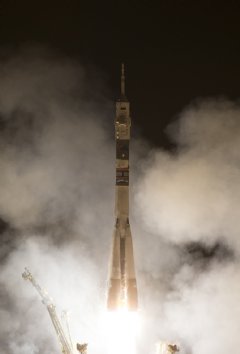 The Soyuz TMA-14M rocket launched with Expedition 41 Soyuz Commander A. Samokutyaev & Flight Engineer E. Serova of Roscosmos, and Flight Engineer B. Wilmore of NASA Friday 9/26, from the Baikonur Cosmodrome in Kazakhstan. Credit NASA/Aubrey Gemignani