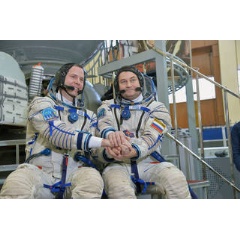 At the Gagarin Cosmonaut Training Center in Star City, Russia, Expedition 55 backup crew members Nick Hague of NASA (l) and Alexey Ovchinin of Roscosmos (r) pose for pictures during a day of qualification exams. Credits: NASA/Elizabeth Weissinger