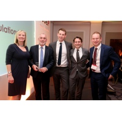 From L-R: Martine Croxall, BBC News presenter,  Sedex Conference Co-host, Roy McGraa, Dir. of Safety & Sustainability, JCDecaux UK, James Thomas, Operations Dir. JCDecaux UK, Alan Sullivan, Managing Dir. JCDecaux Airport(UK), Simon McCalla, Sedex CEO