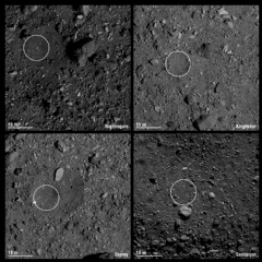Pictured are the four candidate sample collection sites on asteroid Bennu selected by NASA’s OSIRIS-REx mission. In December, one of these sites will be chosen for the mission’s touchdown event.
Credits: NASA/University of Arizona
