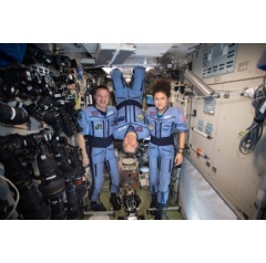 NASA Flight Engineers Andrew Morgan and Jessica Meir flank Expedition 62 Commander Oleg Skripochka of Roscosmos for a playful portrait in the weightless environment of the International Space Station.
Credits: NASA