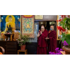 His Holiness the Dalai Lama arriving for the virtual dialogue on Resilience, Hope and Connection for Well-being at his residence in Dharamsala, HP, India on November 19, 2020. Photo by Ven Tenzin Jamphel