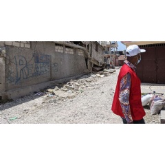 Save the Children Haiti field manager Carl-Henry Petit-Frère tours earthquake-affected areas in Les Cayes, Haiti in August 2021.