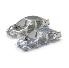 The new Skeleton Modeling workflow in HyperWorks streamlines the process of building a reduced order model for early conceptual optimization. Shown here is a body-in-white donor model and the corresponding 1D/2D skeleton model.