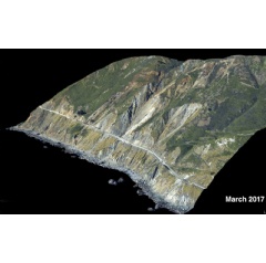 This series shows the collapse of the Mud Creek landslide along the Big Sur coast in Central California, and the subsequent repairs to Highway 1, which was damaged during the event. Credit: Andy Ritchie/USGS Pacific Coastal and Marine Science Center