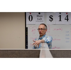 CT Mirror Publisher Bruce Putterman discusses revenue strategy with a member of the development team. CT Mirror was one of the 115 organizations that participated in the Compensation Study. Photo by Yehyun Kim for CT Mirror