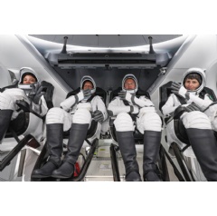 The SpaceX Crew-4 astronauts are seated inside the Dragon The commercial crew quartet (from left) are Mission Specialist Jessica watkins, Pilot Robert Hines, Commander Kjell Lindgren, and Mission Specialist Samantha Cristorforetti.
Credits: SpaceX