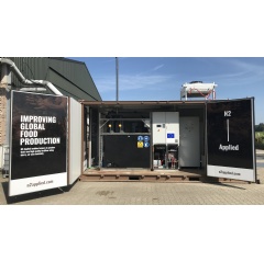 The manure processing solution is housed in a 20ft container. It adds nitrogen from the air into the slurry and turns it in an efficient fertilizer Source: N2 Applied