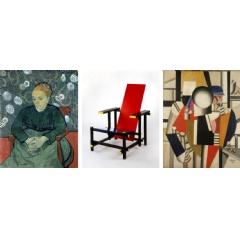 fltr: Vincent van Gogh, Augustine Roulin, La berceuse, 1889; Gerrit Rietveld, Red-blue chair, 1919-23; Fernand Léger, Les trois camarades, 1920