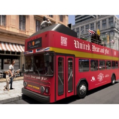 Marriot Bonvoy, Marriot Hotels and Manchester United Tour 23 NYC Watch Party Double Decker Bus Rendering