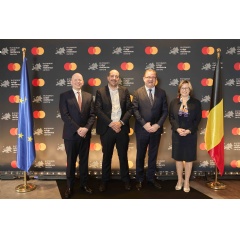 (From L to R) Michael Miebach, Chief Executive Officer, Mastercard, Mathieu Michel, Belgian State Secretary for Digitalisation, Mark Barnett, President, Mastercard Europe, Catherine De Bolle, Executive Director, Europol. Photo by: Nicolas Peeters.