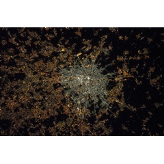 Light pollution has been visible from space for a long time, but new LED lights are bright enough that they stand out from older street lights, even from orbit. The above photo was taken by astronaut Samantha Cristoforetti from the ISS cupola
NASA/E