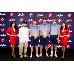 L to R: Rudy Khaw, CEO of AirAsia brand co. (Abc.), Cameron Smith, Team Captain of Ripper GC, Marc Leishman of Ripper GC and Nick Adams, General Manager of Ripper GC during a press conference announcing the partnership at Sentosa Golf Club, Singapore