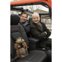 Olivier Francois and Bill Murray on the set of the Jeep brand’s Super Bowl commercial “Groundhog Day” in Woodstock, Illinois, in 2019.