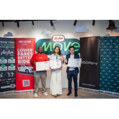 (From left) Ramanathan A.M.N Thiagarajan, chief Financial Officer of MOVE, Mahek Shah, Head of AirAsia Media and Christian Teo, managing Director of Xoomplay Technologies in the partnership signing ceremony took place in Kuala Lumpur.