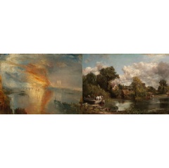 L to R: JMW Turner, The Burning of the Houses of Lords and Commons, 16 October 1834, 1835. Cleveland Museum of Art. Bequest of John L. Severance 1942.647; John Constable, The White Horse, 1819. �The Frick Collection, New York. Photo: Joseph Coscia Jr