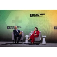 Former U.S. Surgeon General Dr. Vivek H. Murthy in conversation with Knight Foundation President and CEO Maribel Pérez Wadsworth at the 2025 Knight Media Forum in Miami, Florida.