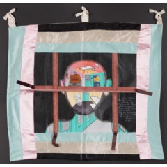 Nyo Chong, Untitled (Subliminal World), circa 2000, Acrylic paint on fabric, 31.5 x 43.75.  Lily Yeh papers circa 1994-2020. Archives of American Art, Smithsonian Institution
