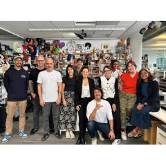 Pictured: Members of the Tiny Desk Brasil team alongside colleagues from the Tiny Desk Concerts team.