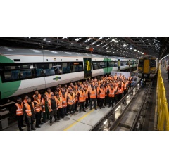 Colleagues from Alstom, Govia Thameslink Railway and Porterbrook celebrate the successful completion of Project Aurora